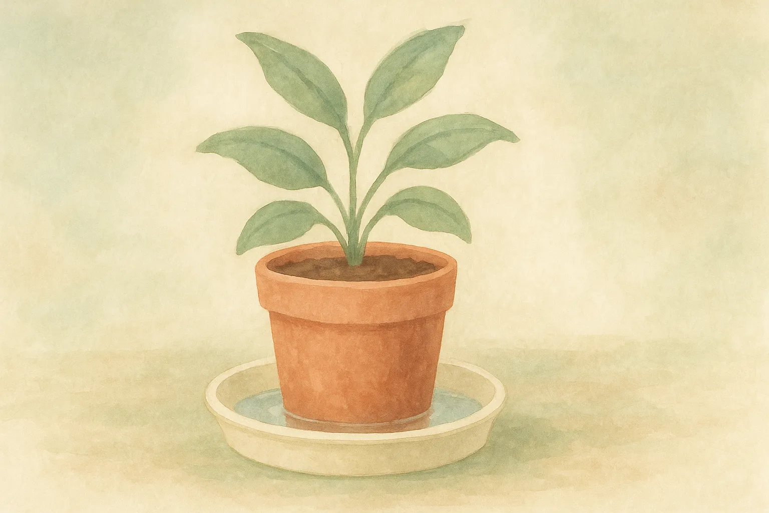 Bottom-watering a plant in a tray while the top soil stays dry.